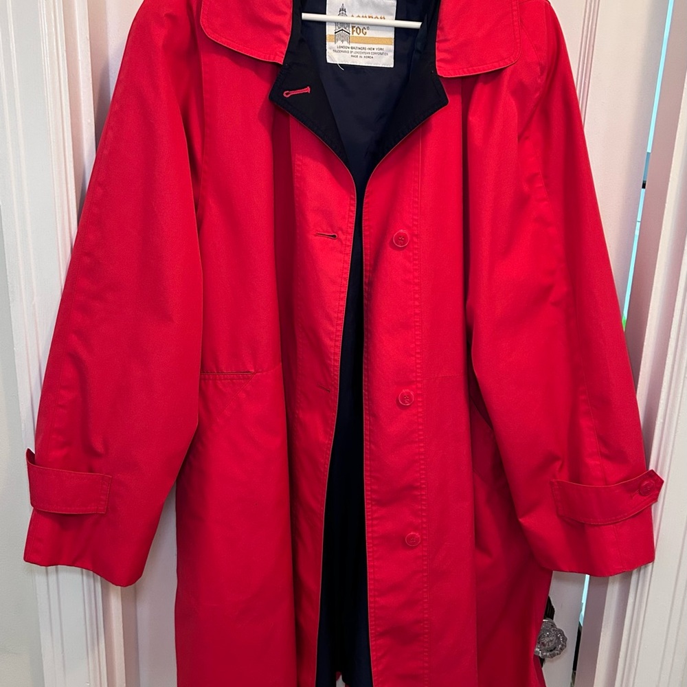 Vintage London Fog Red Trench Coat | Size 20 | Navy Lined Classic Raincoat